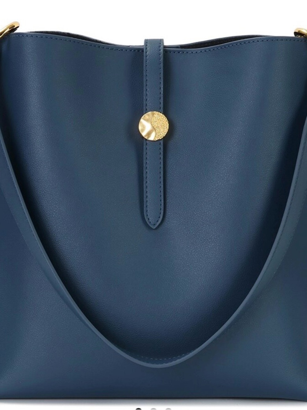 Classic Navy Leather Tote Bag with Gold Accent
